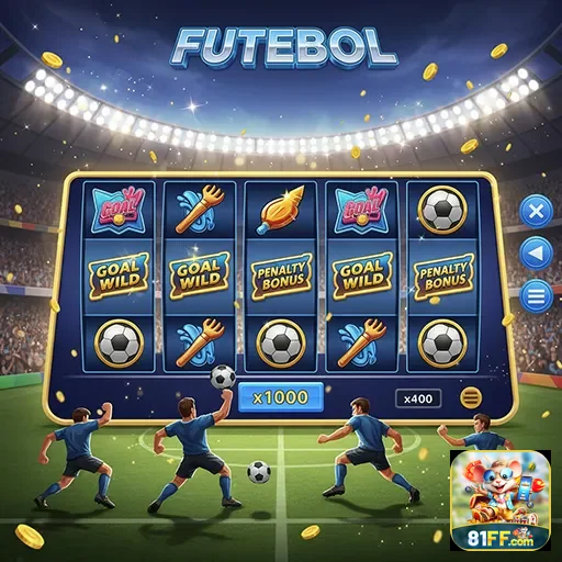 Imagem do jogo de slot de futebol do 81ff, mostrando gráficos vibrantes e símbolos temáticos.