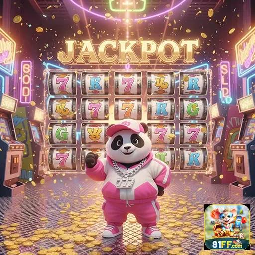 Imagem do jogo de slot Jackpot Panda disponível no 81ff, mostrando pandas e elementos coloridos.